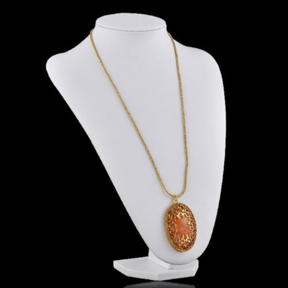 Vintage Styled Amber Hollow Long chain Sweater Pendant Necklace - Picture 4 of 8